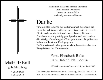 Traueranzeige von Mathilde Brill von Tageszeitung