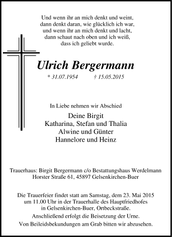 Traueranzeige von Ulrich Bergermann von Tageszeitung