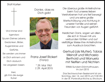 Traueranzeige von Franjo Rickert von Tageszeitung