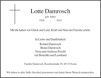 Traueranzeige von Lotte Damrosch von Tageszeitung