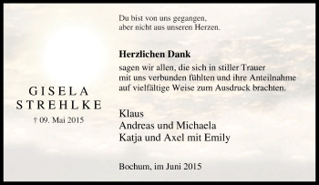 Traueranzeige von Gisela Strehlke von Tageszeitung