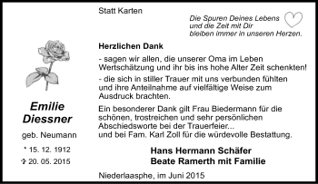 Traueranzeige von Emilie Diessner von Tageszeitung