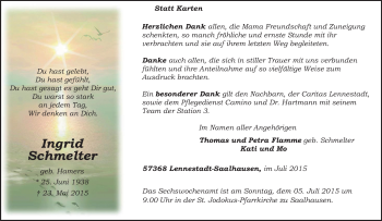 Traueranzeige von Ingrid Schmelter von Tageszeitung