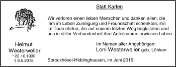 Traueranzeige von Helmut Westerweller von Tageszeitung