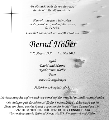 Traueranzeige von Bernd Höller von Tageszeitung