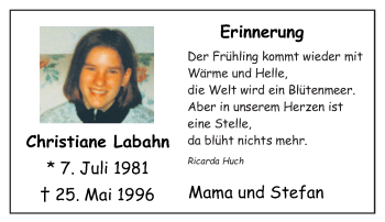 Traueranzeige von Christiane Labahn von Tageszeitung