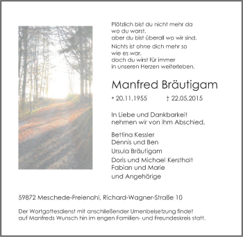 Traueranzeige von Manfred Bräutigam von Tageszeitung