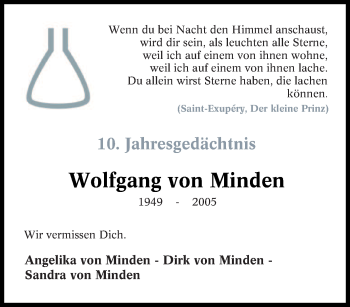 Traueranzeige von Wolfgang von Minden von Tageszeitung