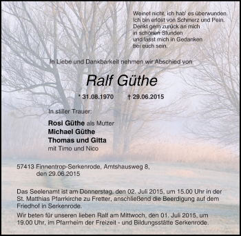 Traueranzeige von Ralf Güthe von Tageszeitung