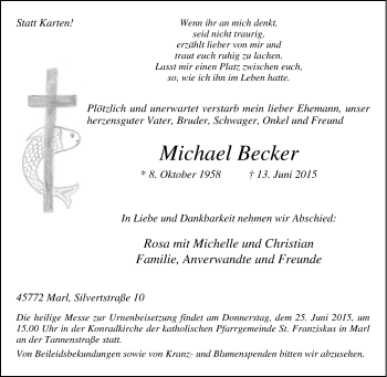 Traueranzeige von Michael Becker von Tageszeitung