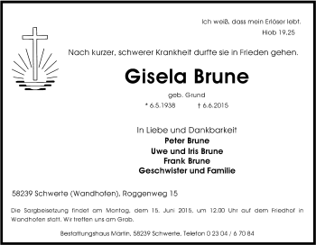 Traueranzeige von Gisela Brune von Tageszeitung