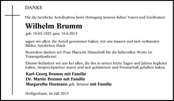 Traueranzeige von Wilhelm Brumm von Tageszeitung