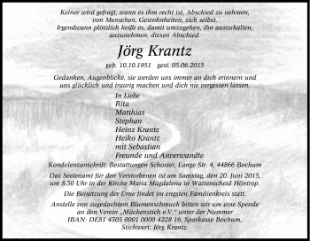Traueranzeige von Jörg Krantz von Tageszeitung