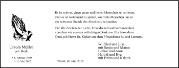 Traueranzeige von Ursula Müller von Tageszeitung