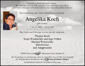 Traueranzeige von Angelika Koch von Tageszeitung