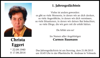 Traueranzeige von Christa Eggert von Tageszeitung