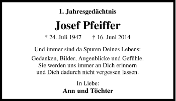 Traueranzeige von Josef Pfeiffer von Tageszeitung
