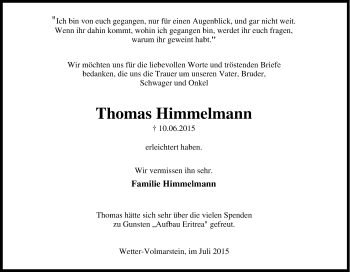 Traueranzeige von Thomas Himmelmann von Tageszeitung