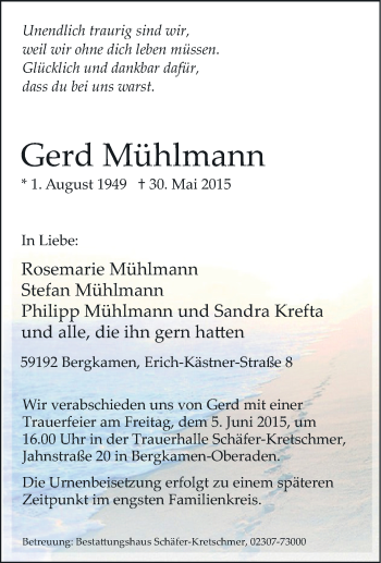 Traueranzeige von Gerd Mühlmann von Tageszeitung
