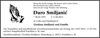 Traueranzeige von Duro Smiljanic von Tageszeitung