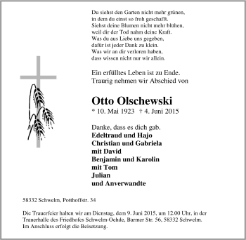 Traueranzeige von Otto Olschewski von Tageszeitung