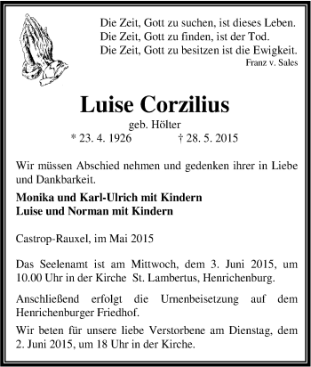 Traueranzeige von Luise Corzilius von Tageszeitung
