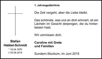 Traueranzeige von Stefan Habbel-Schmidt von Tageszeitung