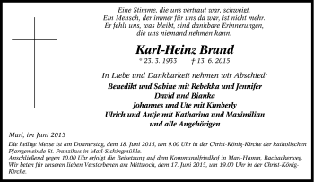 Traueranzeige von Karl-Heinz Brand von Tageszeitung