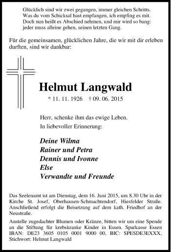 Traueranzeige von Helmut Langwald von Tageszeitung