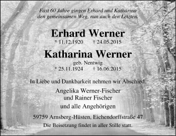 Traueranzeige von Erhard Werner von Tageszeitung