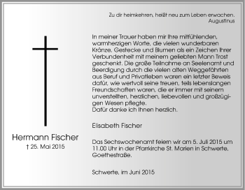 Traueranzeige von Hermann Fischer von Tageszeitung