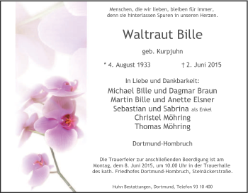 Traueranzeige von Waltraut Bille von Tageszeitung