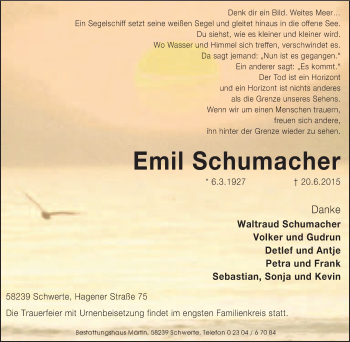 Traueranzeige von Emil Schumacher von Tageszeitung