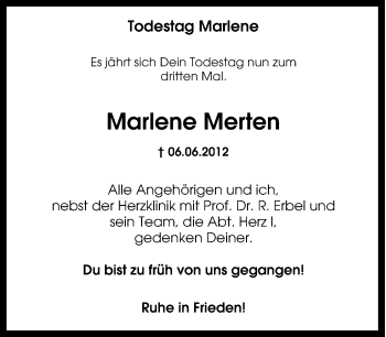 Traueranzeige von Marlene Merten von Tageszeitung