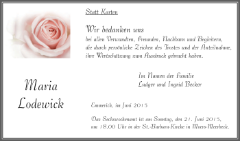 Traueranzeige von Maria Lodewick von Tageszeitung