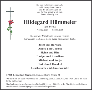 Traueranzeige von Hildegard Hümmeler von Tageszeitung