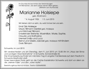 Traueranzeige von Marianne Holsiepe von Tageszeitung