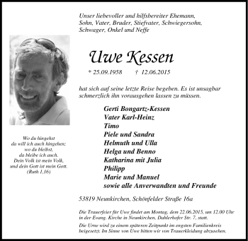Traueranzeige von Uwe Kessen von Tageszeitung
