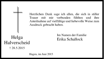 Traueranzeige von Helga Halverscheid von Tageszeitung