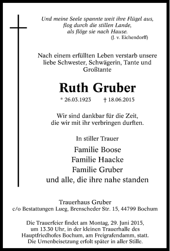 Traueranzeige von Ruth Gruber von Tageszeitung