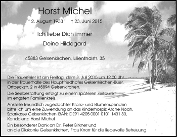 Traueranzeige von Horst Michel von Tageszeitung