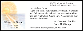 Traueranzeige von Klaus Heidkamp von Tageszeitung