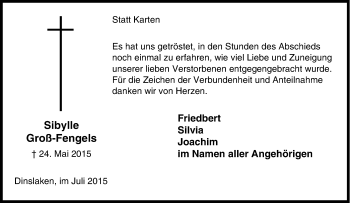 Traueranzeige von Sibylle Groß-Fengels von Tageszeitung