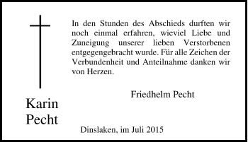 Traueranzeige von Karin Pecht von Tageszeitung