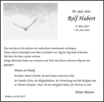 Traueranzeige von Rolf Hubert von Tageszeitung