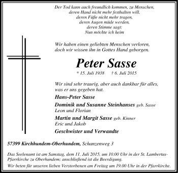 Traueranzeige von Peter Sasse von Tageszeitung