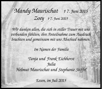 Traueranzeige von Mandy und Zoey Maurischat von Tageszeitung