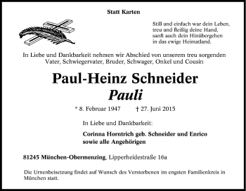 Traueranzeige von Paul-Heinz Schneider von Tageszeitung