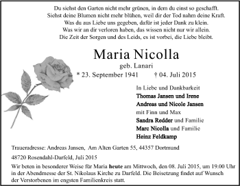 Traueranzeige von Maria Nicolla von Tageszeitung
