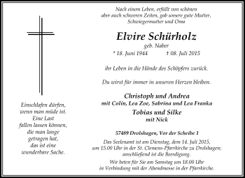 Traueranzeige von Elvire Schürholz von Tageszeitung